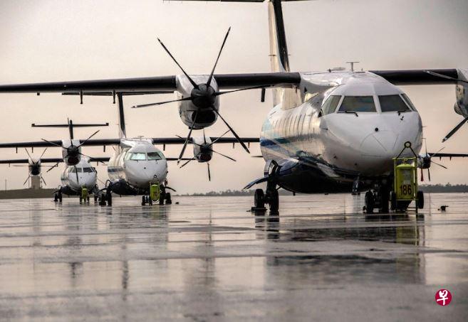 一架美军c-146a"猎狼犬"专机今晨飞抵台湾松山机场短暂停留后离去.