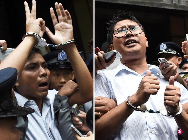 觉梭(左)和瓦龙自2017年12月被逮捕后就一直被关押(法新社)