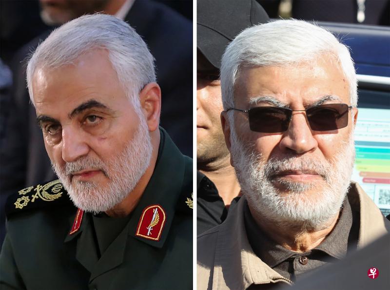 伊朗圣战旅统帅加瑟姆·苏雷马尼少将(左)和伊拉克人民动员组织